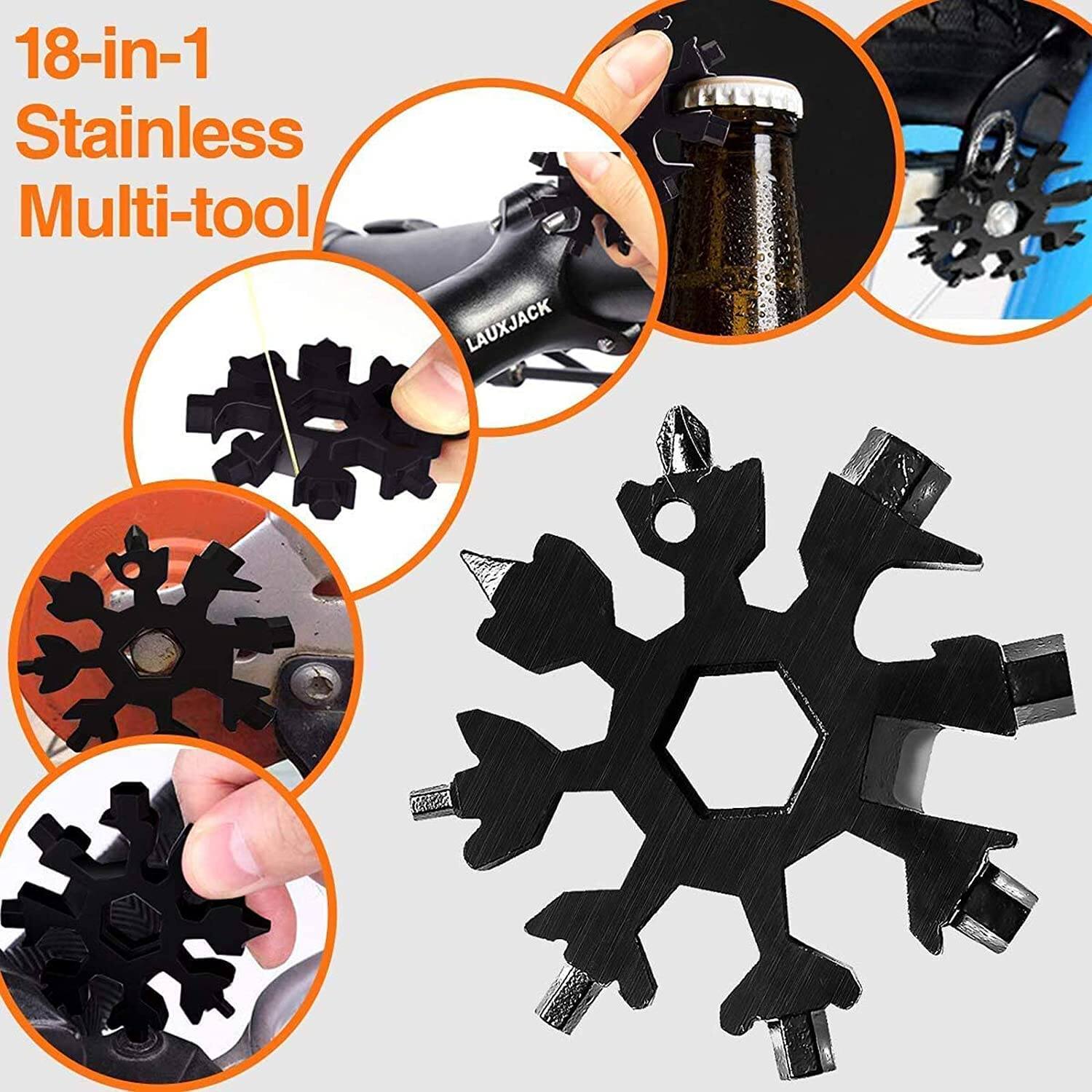 Picture of Multifunctional Snowflake Wrench Tool Steel Octagonal Hexagon Portable 18 in One Mini Universal Wrench Tool Spanner Hex Wrench Multifunction Camping Outdoor Survive Tools Bottle Opener Screwdriver - Tools (Silver) key chain key ring - Multicolor