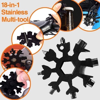 Picture of Multifunctional Snowflake Wrench Tool Steel Octagonal Hexagon Portable 18 in One Mini Universal Wrench Tool Spanner Hex Wrench Multifunction Camping Outdoor Survive Tools Bottle Opener Screwdriver - Tools (Silver) key chain key ring - Multicolor