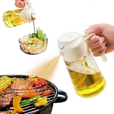 Picture of New 2 in 1 Oil Sprayer and Oil Dispenser Glass Bottle 500ml Ideal for Salad, Cooking, BBQ, Grilling, Air Fryer & Kitchen Use| Olive & Soybean Oil Sprayer Jar for Healthy Cooking - Multicolor