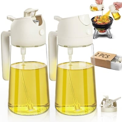 Picture of New 2 in 1 Oil Sprayer and Oil Dispenser Glass Bottle 500ml Ideal for Salad, Cooking, BBQ, Grilling, Air Fryer & Kitchen Use| Olive & Soybean Oil Sprayer Jar for Healthy Cooking - Multicolor