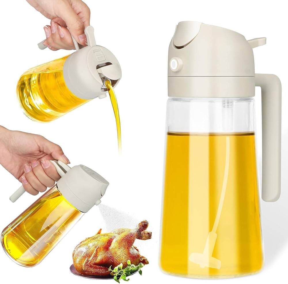 Picture of New 2 in 1 Oil Sprayer and Oil Dispenser Glass Bottle 500ml Ideal for Salad, Cooking, BBQ, Grilling, Air Fryer & Kitchen Use| Olive & Soybean Oil Sprayer Jar for Healthy Cooking - Multicolor