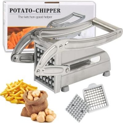 Picture of Multifunctional French Fry Cutter Machine Commercial Stainless Steel Onion, Vegetables, Potato Chip Chipper Cutting Home For Fruits With 2 Blades - Silver