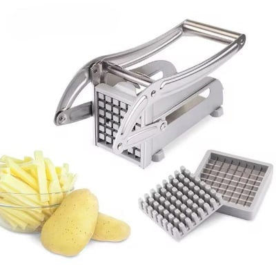 Picture of Multifunctional French Fry Cutter Machine Commercial Stainless Steel Onion, Vegetables, Potato Chip Chipper Cutting Home For Fruits With 2 Blades - Silver