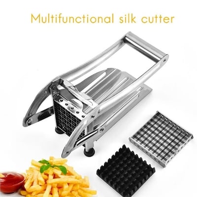 Picture of Multifunctional French Fry Cutter Machine Commercial Stainless Steel Onion, Vegetables, Potato Chip Chipper Cutting Home For Fruits With 2 Blades - Silver