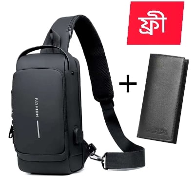 Picture of Anti - theft smart black Travel Bag Male USB Charging Chest Bag Pack Multifunction Patent Leather Chest Bag Men Waterproof Men Crossbody Bag