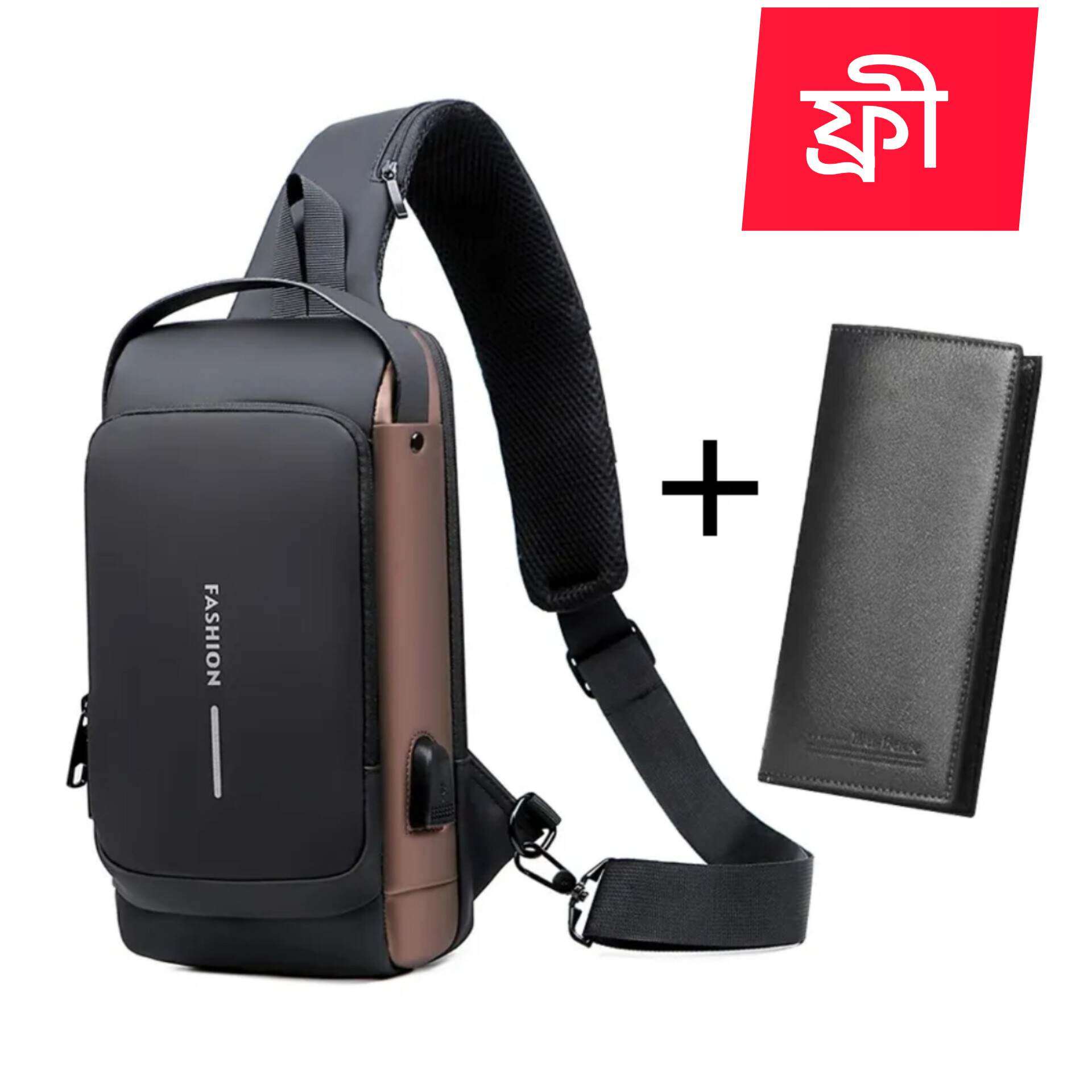 Picture of Anti - theft smart black Travel Bag Male USB Charging Chest Bag Pack Multifunction Patent Leather Chest Bag Men Waterproof Men Crossbody Bag