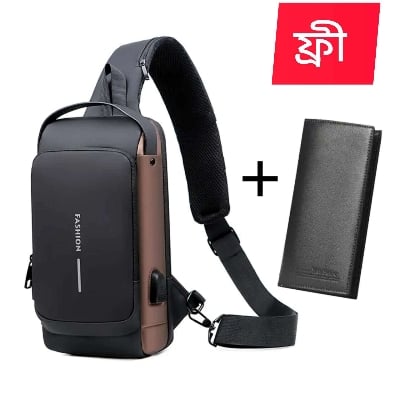 Picture of Anti - theft smart black Travel Bag Male USB Charging Chest Bag Pack Multifunction Patent Leather Chest Bag Men Waterproof Men Crossbody Bag