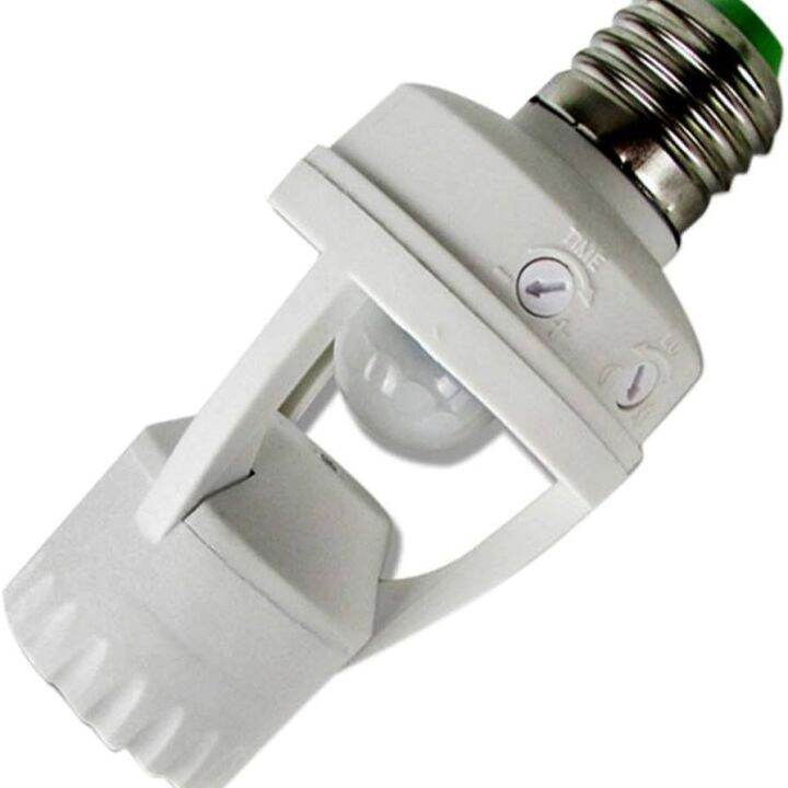 Picture of E27 Motion Sensor Bulb Holder Integrated PIR 360 Degrees Intelligent Induction Motion Sensor Lamp Socket 360 Degrees PIR Human Induction Motion Sensor LED Night Lamp Holder Corridor Base for Bathroom, Stairs, Door, Garage Delay Time Adjustable Switch - White