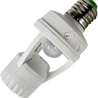 Picture of E27 Motion Sensor Bulb Holder Integrated PIR 360 Degrees Intelligent Induction Motion Sensor Lamp Socket 360 Degrees PIR Human Induction Motion Sensor LED Night Lamp Holder Corridor Base for Bathroom, Stairs, Door, Garage Delay Time Adjustable Switch - White