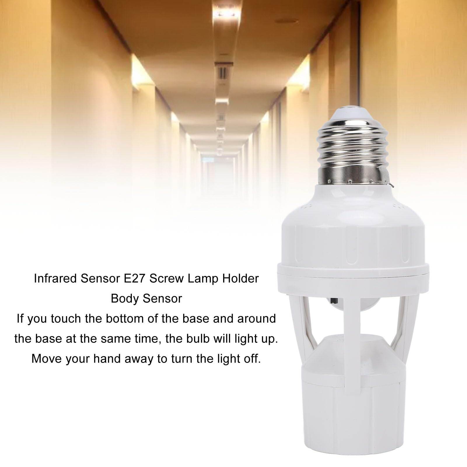 Picture of E27 Motion Sensor Bulb Holder Integrated PIR 360 Degrees Intelligent Induction Motion Sensor Lamp Socket 360 Degrees PIR Human Induction Motion Sensor LED Night Lamp Holder Corridor Base for Bathroom, Stairs, Door, Garage Delay Time Adjustable Switch - White