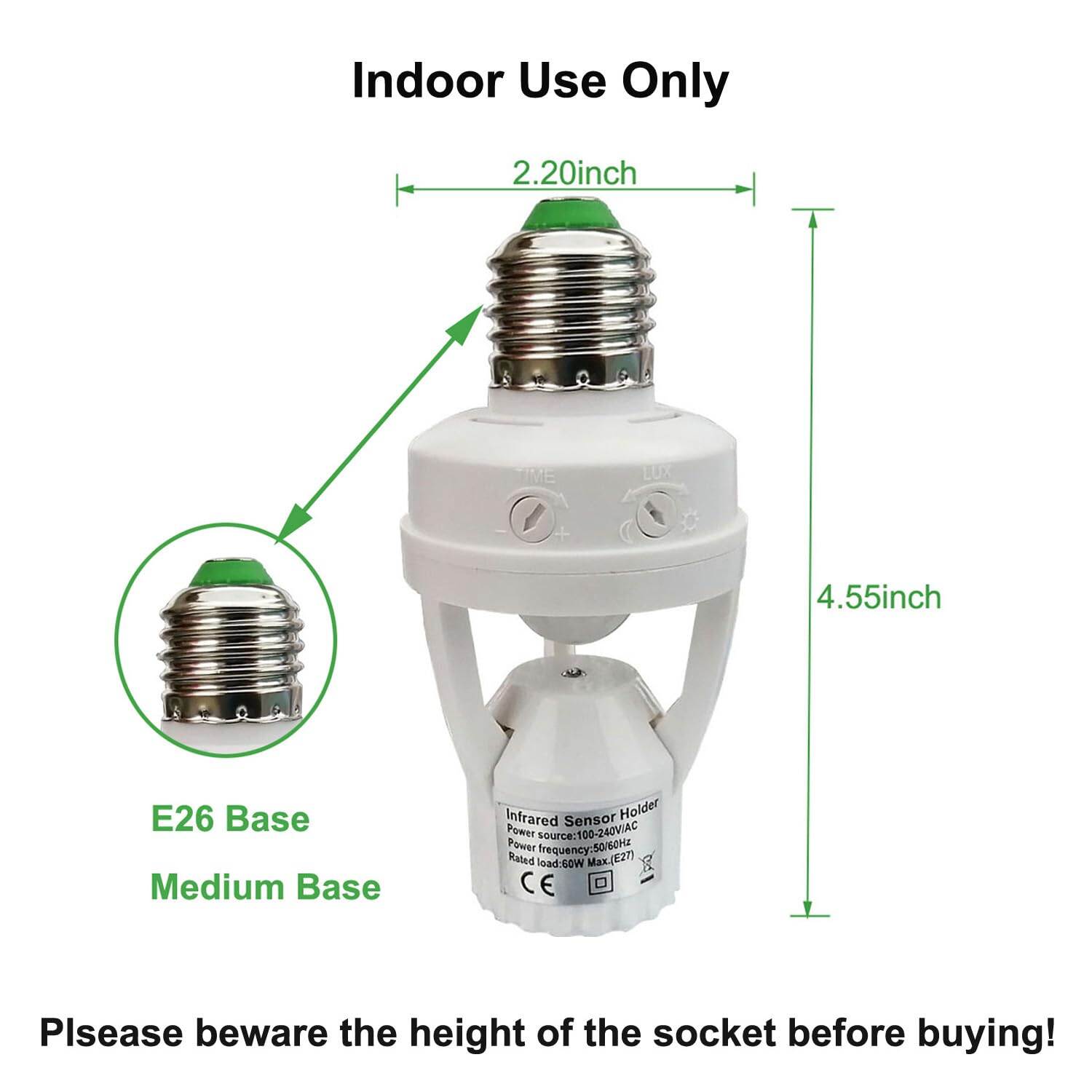 Picture of E27 Motion Sensor Bulb Holder Integrated PIR 360 Degrees Intelligent Induction Motion Sensor Lamp Socket 360 Degrees PIR Human Induction Motion Sensor LED Night Lamp Holder Corridor Base for Bathroom, Stairs, Door, Garage Delay Time Adjustable Switch - White