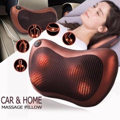 Picture of Electronic Neck Cushion Full Body Massager with Infrared Heat for NeckBack and Body Kneading for HomeCar Or office By Massage Therapy and Home Spa Massage Pillow For Anti Stress Pain Relief with Relaxing Rolling Balls Massage With Vibration - Swiss Relax - Brown