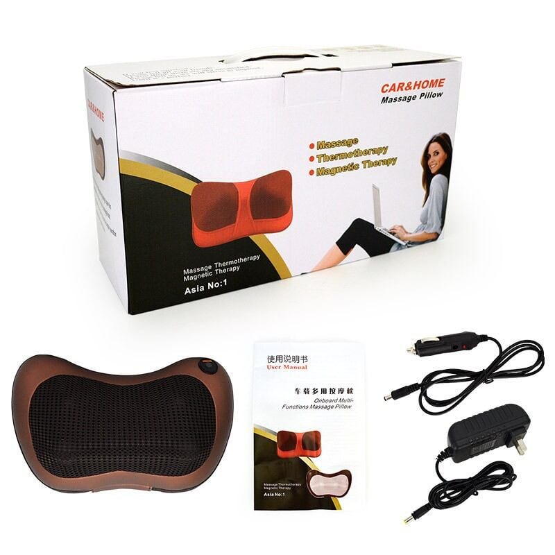 Picture of Electronic Neck Cushion Full Body Massager with Infrared Heat for NeckBack and Body Kneading for HomeCar Or office By Massage Therapy and Home Spa Massage Pillow For Anti Stress Pain Relief with Relaxing Rolling Balls Massage With Vibration - Swiss Relax - Brown