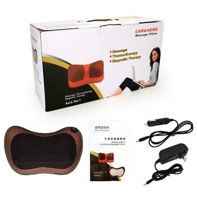 Picture of Electronic Neck Cushion Full Body Massager with Infrared Heat for NeckBack and Body Kneading for HomeCar Or office By Massage Therapy and Home Spa Massage Pillow For Anti Stress Pain Relief with Relaxing Rolling Balls Massage With Vibration - Swiss Relax - Brown