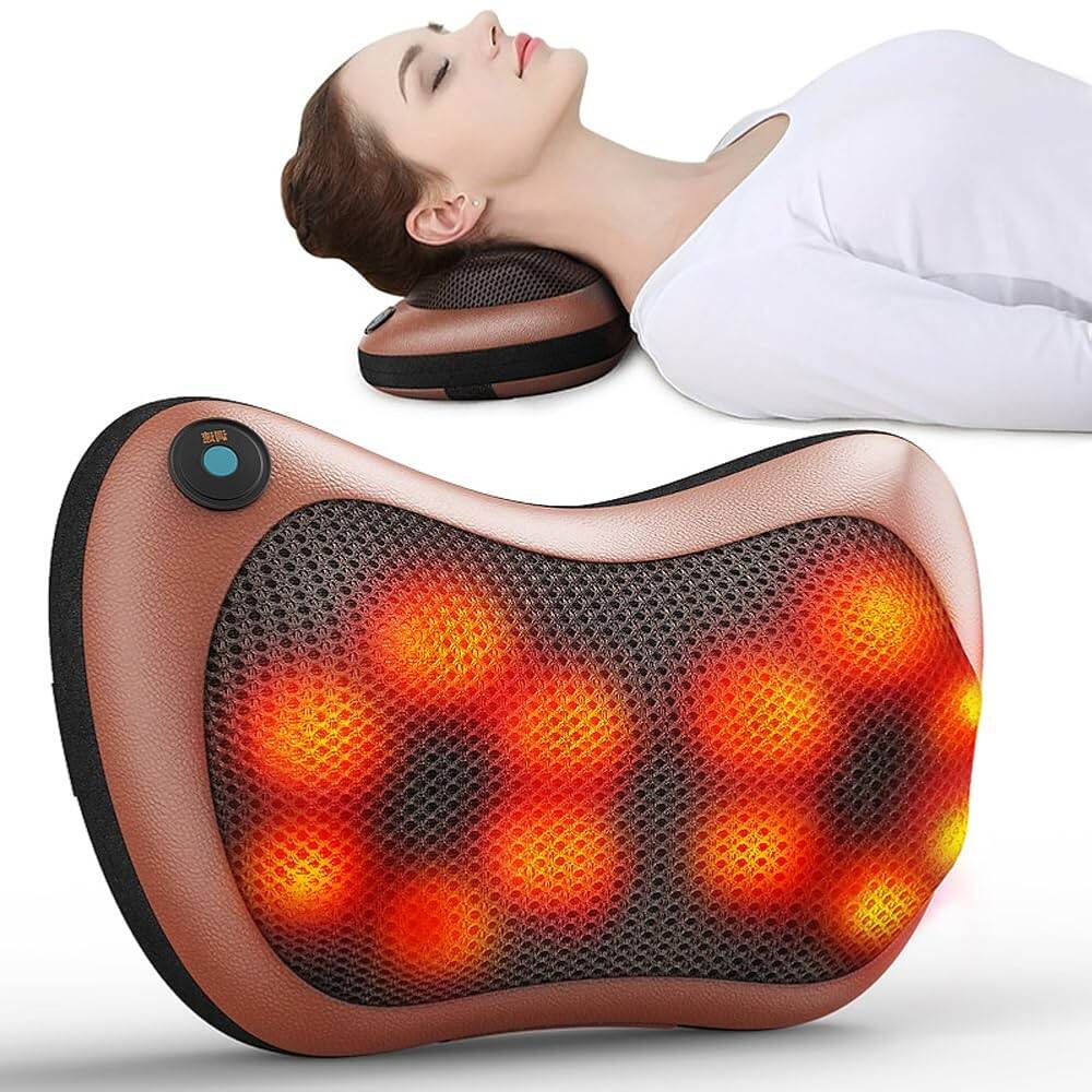 Picture of Electronic Neck Cushion Full Body Massager with Infrared Heat for NeckBack and Body Kneading for HomeCar Or office By Massage Therapy and Home Spa Massage Pillow For Anti Stress Pain Relief with Relaxing Rolling Balls Massage With Vibration - Swiss Relax - Brown