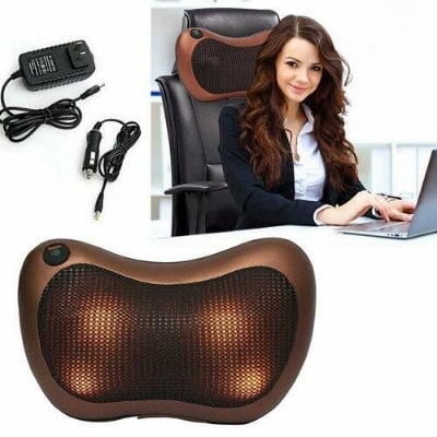 Picture of Electronic Neck Cushion Full Body Massager with Infrared Heat for NeckBack and Body Kneading for HomeCar Or office By Massage Therapy and Home Spa Massage Pillow For Anti Stress Pain Relief with Relaxing Rolling Balls Massage With Vibration - Swiss Relax - Brown