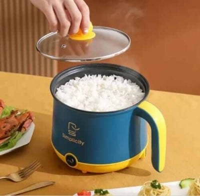 Picture of Portable Electric Rice Cooker Multicooker Cooking Pot With Steamer and Multipurpose 1.8 Liter Manual electric heating pot Cooker Rice cooker - Yellow