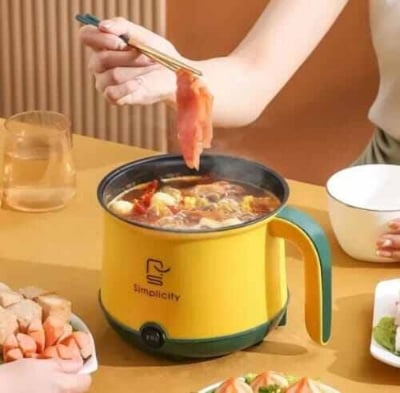 Picture of Portable Electric Rice Cooker Multicooker Cooking Pot With Steamer and Multipurpose 1.8 Liter Manual electric heating pot Cooker Rice cooker - Yellow