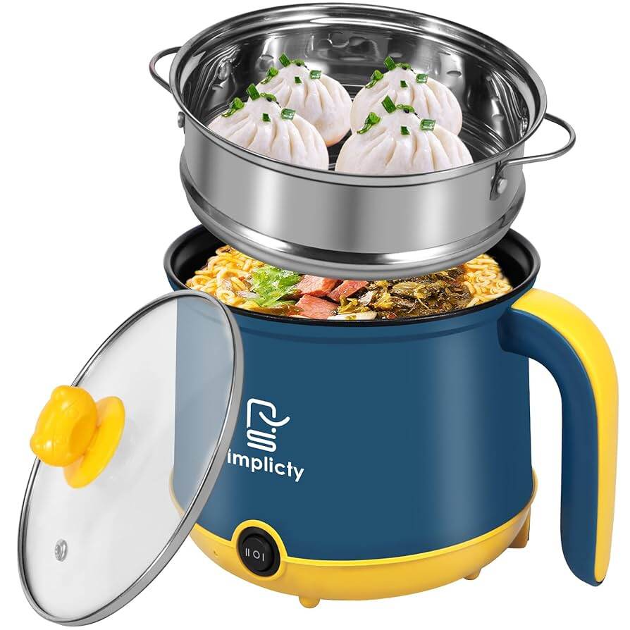 Picture of Portable Electric Rice Cooker Multicooker Cooking Pot With Steamer and Multipurpose 1.8 Liter Manual electric heating pot Cooker Rice cooker - Yellow