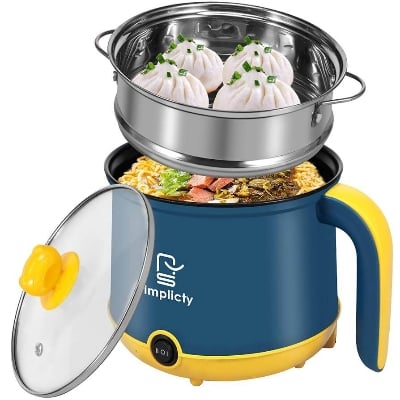 Picture of Portable Electric Rice Cooker Multicooker Cooking Pot With Steamer and Multipurpose 1.8 Liter Manual electric heating pot Cooker Rice cooker - Yellow