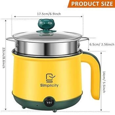 Picture of Portable Electric Rice Cooker Multicooker Cooking Pot With Steamer and Multipurpose 1.8 Liter Manual electric heating pot Cooker Rice cooker - Yellow