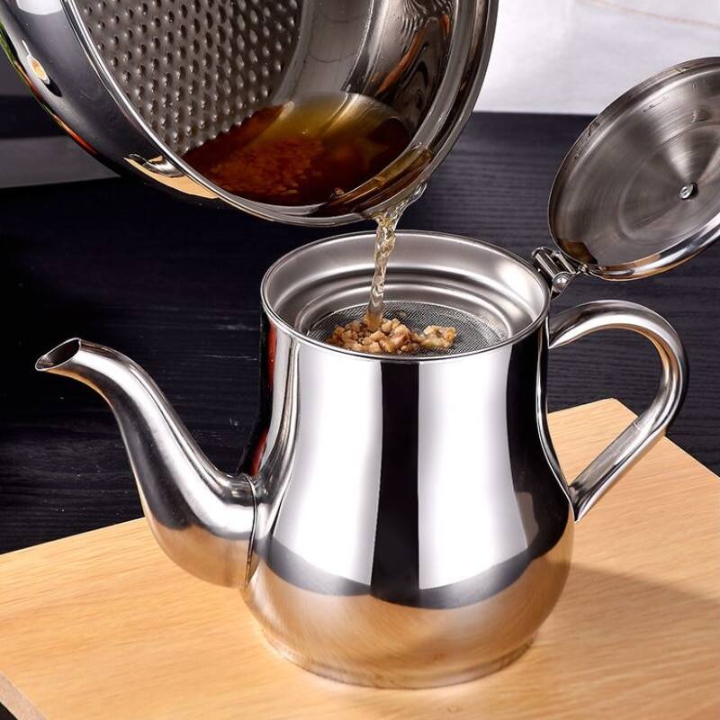 Picture of 500Ml Stainless Steel Oil Strainer Pot with Large Capacity Oil Pot, Soy Sauce, Vinegar, and Coffee Container Jug Storage Can With Filter Cooking Oil Pot Kitchen - Silver