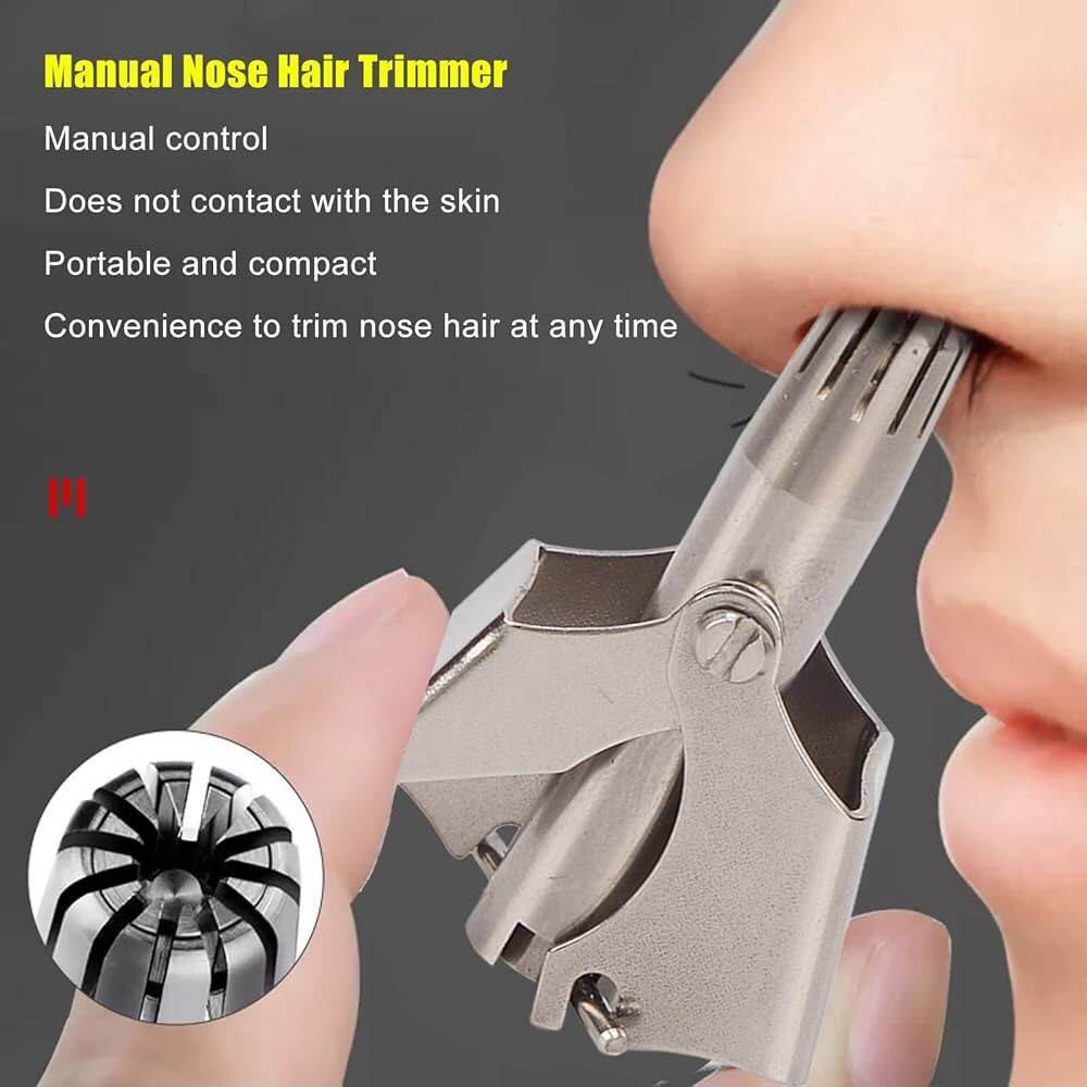Picture of Stainless Steel Manual Mini Nose Hair Trimmer For Men With Alluminium Box Manual Metal Handle for Precise Grooming