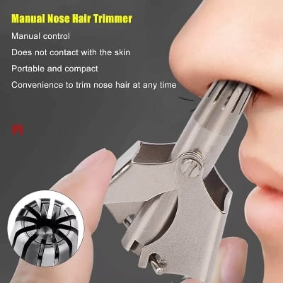 Picture of Stainless Steel Manual Mini Nose Hair Trimmer For Men With Alluminium Box Manual Metal Handle for Precise Grooming