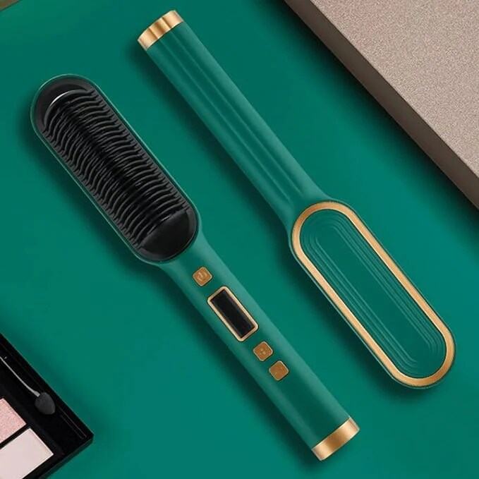 Picture of 2in1 Curly Hair Straightener Professional Brush Ceramic Electric Straightening Brush Fast Heating Splint Negative Ion Curler Straightener Comb Styler Curly Styling Tool