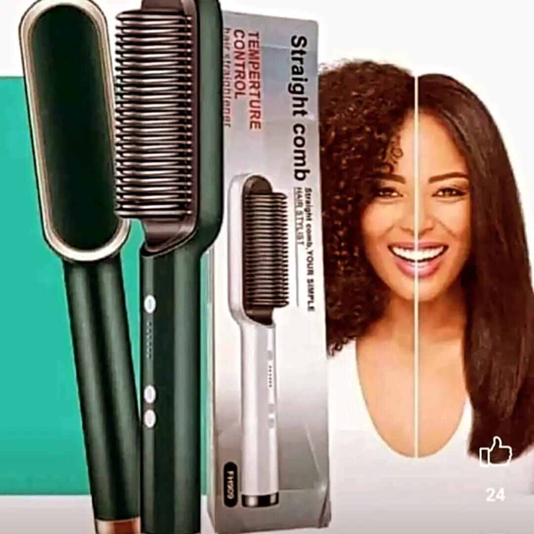 Picture of 2in1 Curly Hair Straightener Professional Brush Ceramic Electric Straightening Brush Fast Heating Splint Negative Ion Curler Straightener Comb Styler Curly Styling Tool