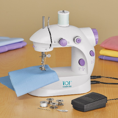Picture of 8 in 1 Mini Sewing Machine Dual Speed Portable Mini Electric Pedal Sewing Machine Double Threads Rewind Swing Machine - White