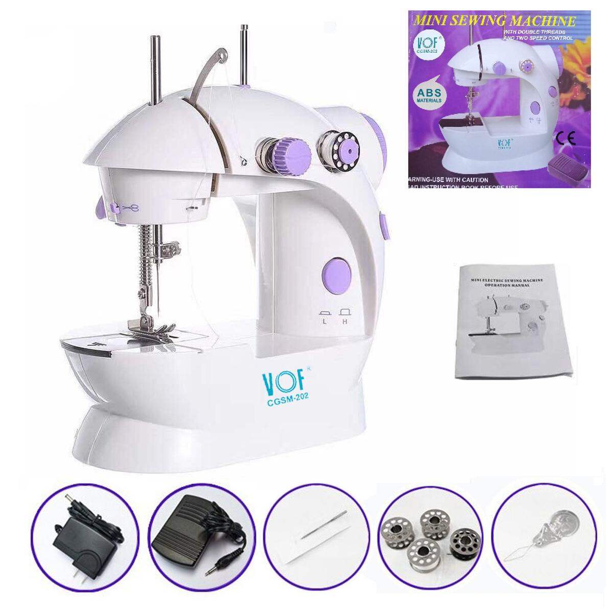 Picture of 8 in 1 Mini Sewing Machine Dual Speed Portable Mini Electric Pedal Sewing Machine Double Threads Rewind Swing Machine - White