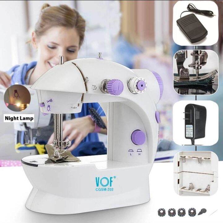 Picture of 8 in 1 Mini Sewing Machine Dual Speed Portable Mini Electric Pedal Sewing Machine Double Threads Rewind Swing Machine - White