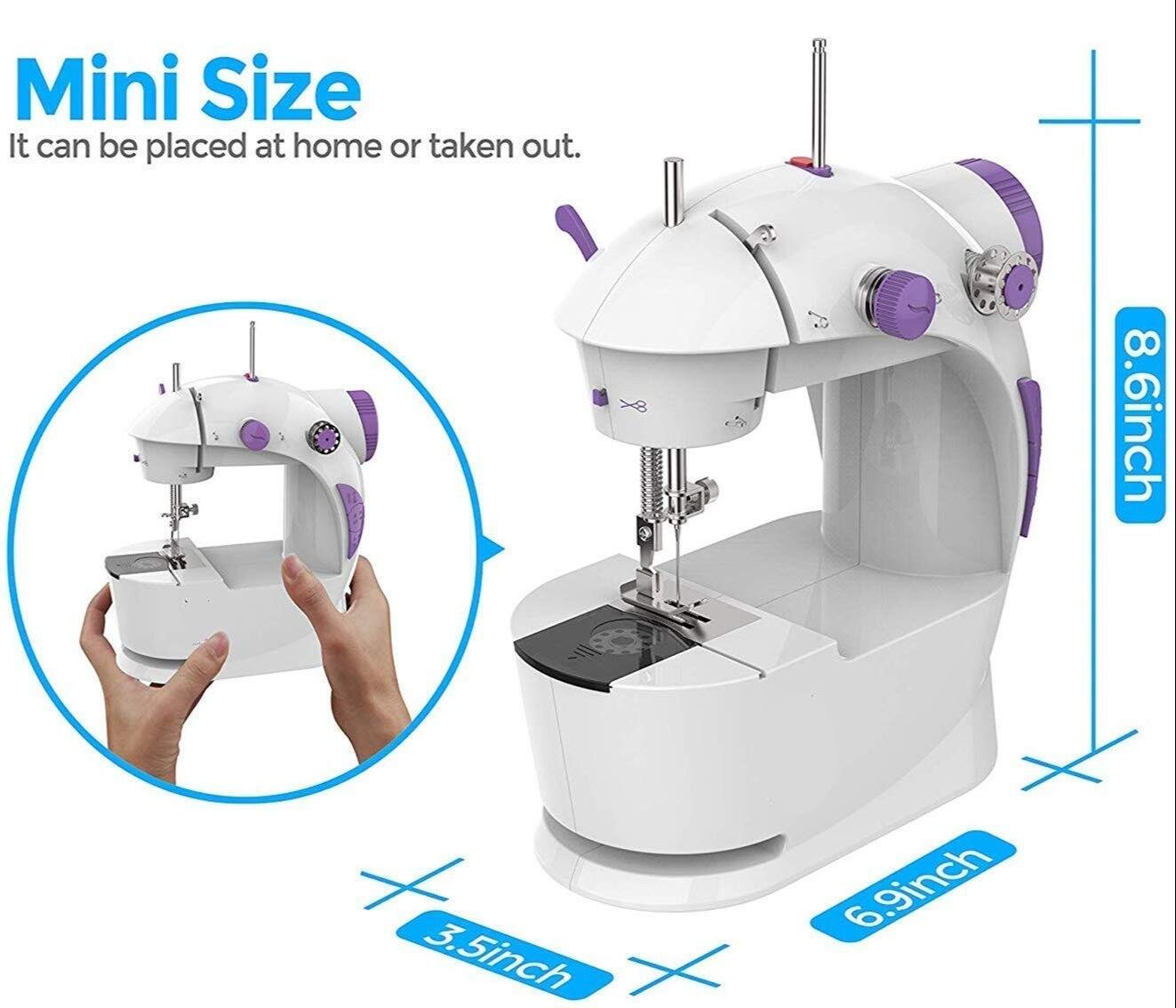 Picture of 8 in 1 Mini Sewing Machine Dual Speed Portable Mini Electric Pedal Sewing Machine Double Threads Rewind Swing Machine - White
