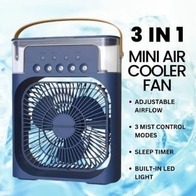 Picture of 3 In 1 Portable Mini Water Air Cooler Fan With 7 Colors LED Light Non - Rechargeable Humidifier Brass Motor - Multicolor