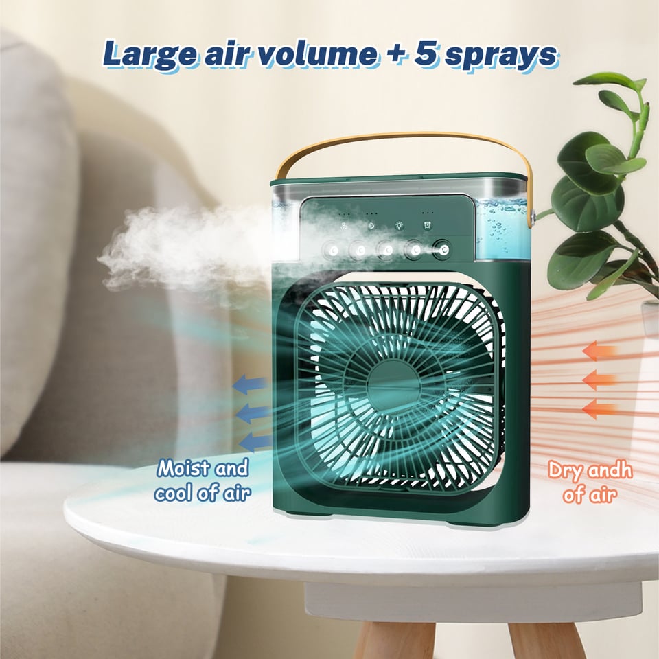 Picture of 3 In 1 Portable Mini Water Air Cooler Fan With 7 Colors LED Light Non - Rechargeable Humidifier Brass Motor - Multicolor