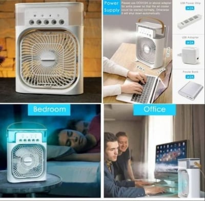 Picture of 3 In 1 Portable Mini Water Air Cooler Fan With 7 Colors LED Light Non - Rechargeable Humidifier Brass Motor - Multicolor