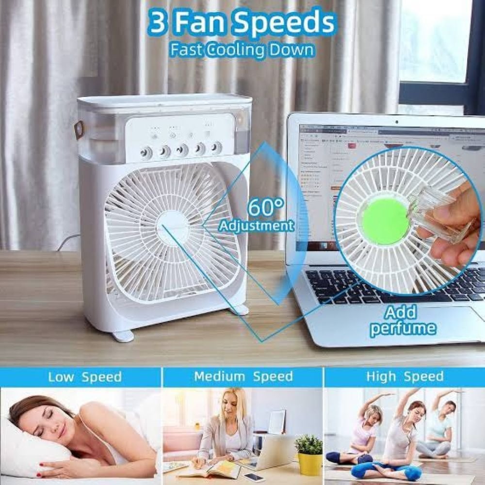Picture of 3 In 1 Portable Mini Water Air Cooler Fan With 7 Colors LED Light Non - Rechargeable Humidifier Brass Motor - Multicolor
