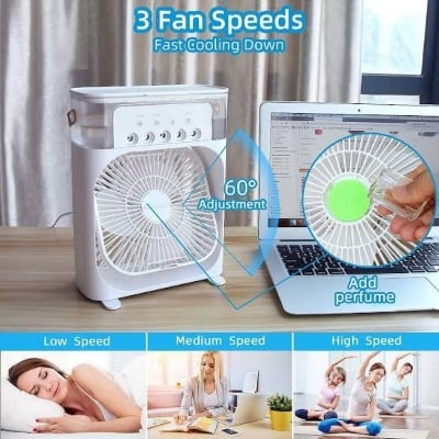 Picture of 3 In 1 Portable Mini Water Air Cooler Fan With 7 Colors LED Light Non - Rechargeable Humidifier Brass Motor - Multicolor
