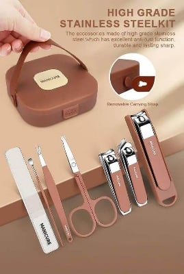 Picture of Nail Cutter 8pcs Set Portable Manicure Pedicure Set Stainless Steel Professional Nail Clipper Beauty Kit for man and women 7PCS Nail Clipper Set for Men & Women with Travel Case, Cuticle & Grooming Tools - Multicolor