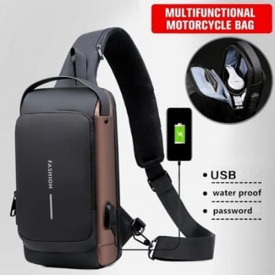Picture of Multifunctional USB charging sport sling Anti - theft Patent Leather Chest Bag Men Waterproof Men Crossbody Bag Anti - theft Travel Bag Male USB Charging Chest Bag Pack