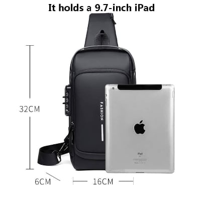 Picture of Multifunctional USB charging sport sling Anti - theft Patent Leather Chest Bag Men Waterproof Men Crossbody Bag Anti - theft Travel Bag Male USB Charging Chest Bag Pack