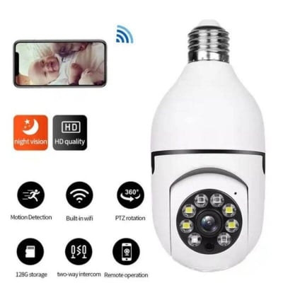 Picture of PTZ Bulb IP Camera 1080 HD WIFI IP Security Camera V380 IP Camera E27 360 Degree Rotation Night Vision Two - Way Audio Motion Detection 2MP V380 PRO Q16 Camera - White