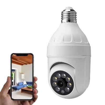 Picture of PTZ Bulb IP Camera 1080 HD WIFI IP Security Camera V380 IP Camera E27 360 Degree Rotation Night Vision Two - Way Audio Motion Detection 2MP V380 PRO Q16 Camera - White