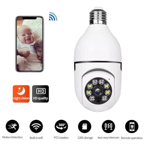 Picture of PTZ Bulb IP Camera 1080 HD WIFI IP Security Camera V380 IP Camera E27 360 Degree Rotation Night Vision Two - Way Audio Motion Detection 2MP V380 PRO Q16 Camera - White