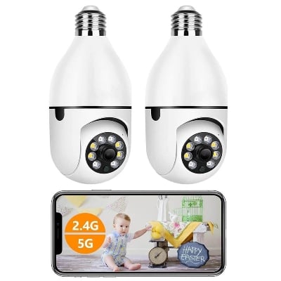 Picture of PTZ Bulb IP Camera 1080 HD WIFI IP Security Camera V380 IP Camera E27 360 Degree Rotation Night Vision Two - Way Audio Motion Detection 2MP V380 PRO Q16 Camera - White