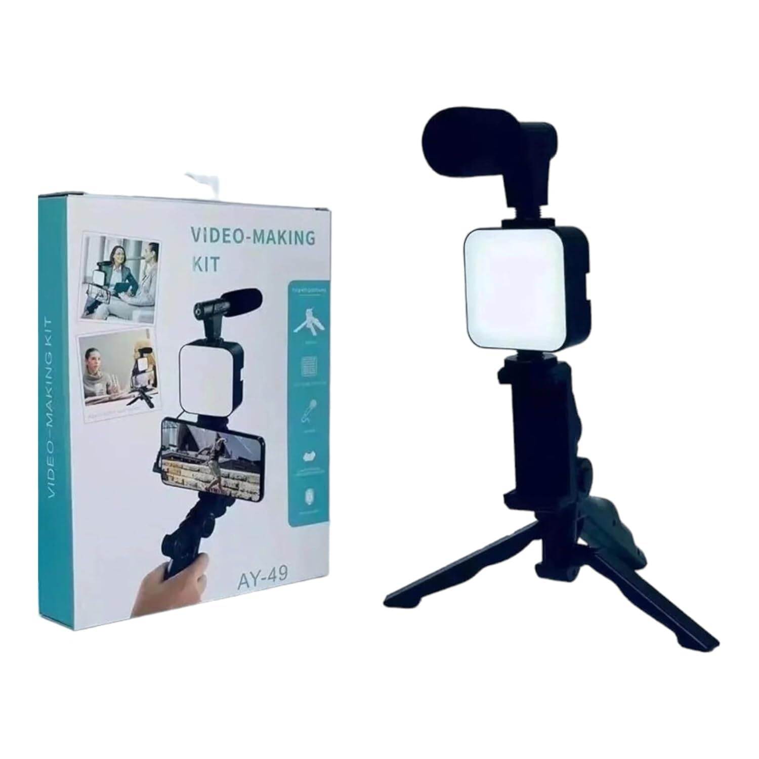 Picture of AY - 49 Remote Control Vlogging Video Making Kit Smartphone Vlogging Kit Wireless Control Photography Fill Light With Tripod Stand Microphone For Tiktok Youtube Conference - Ring Light indoor Plastic Professional Desktop Phone Set with LED Fill Light Mini - Black