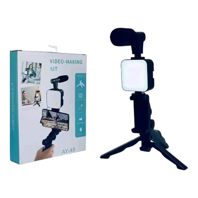 Picture of AY - 49 Remote Control Vlogging Video Making Kit Smartphone Vlogging Kit Wireless Control Photography Fill Light With Tripod Stand Microphone For Tiktok Youtube Conference - Ring Light indoor Plastic Professional Desktop Phone Set with LED Fill Light Mini - Black