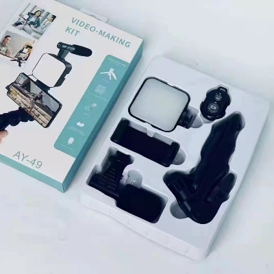 Picture of AY - 49 Remote Control Vlogging Video Making Kit Smartphone Vlogging Kit Wireless Control Photography Fill Light With Tripod Stand Microphone For Tiktok Youtube Conference - Ring Light indoor Plastic Professional Desktop Phone Set with LED Fill Light Mini - Black