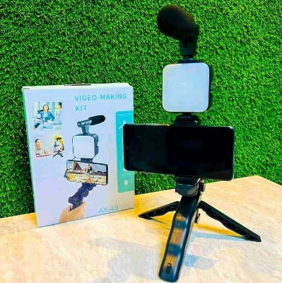 Picture of AY - 49 Remote Control Vlogging Video Making Kit Smartphone Vlogging Kit Wireless Control Photography Fill Light With Tripod Stand Microphone For Tiktok Youtube Conference - Ring Light indoor Plastic Professional Desktop Phone Set with LED Fill Light Mini - Black